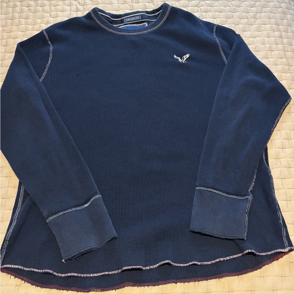 American Eagle Blue Vintage Fit Waffle Long Sleeve Shirt Size XL